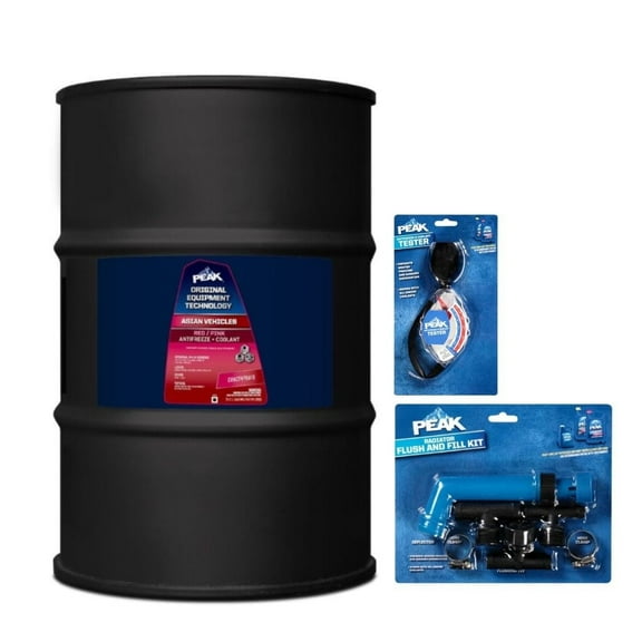 PEAK OET Asian Antifreeze/Coolant, Concentrate Red/Pink POAT, 400,000 Miles/15 Years for Car, SUV & Truck, 55-gal Drum, PEAK Accessories Included