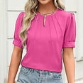 thumbnail image 2 of Ruyang Summer Tops for Women 2024 Women's Round Neck Loose Casual Blouses Solid Color Tshirts Cute Solid Three Quarter Length Tunic Tops, 2 of 8