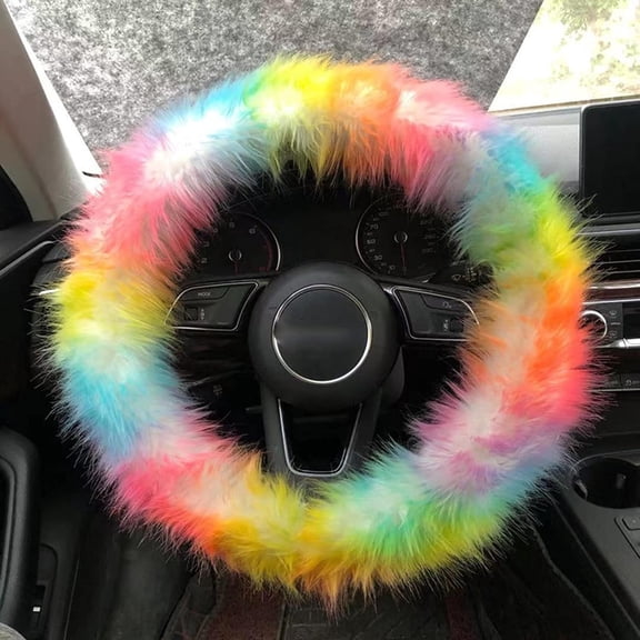 Fluffy Steering Wheel Cover for Women Universal 14.96 Inch for Most Cars Fuzzy Winter Warm Furry Car Decor Fashion Fur Accessory