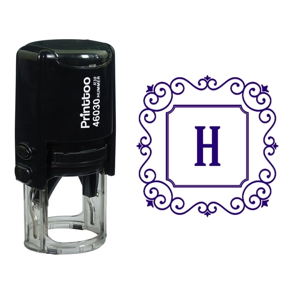 Printtoo Alphabet H Monogram Initial Square Swirl Border Self Inking Rubber Stamp Office Stationary