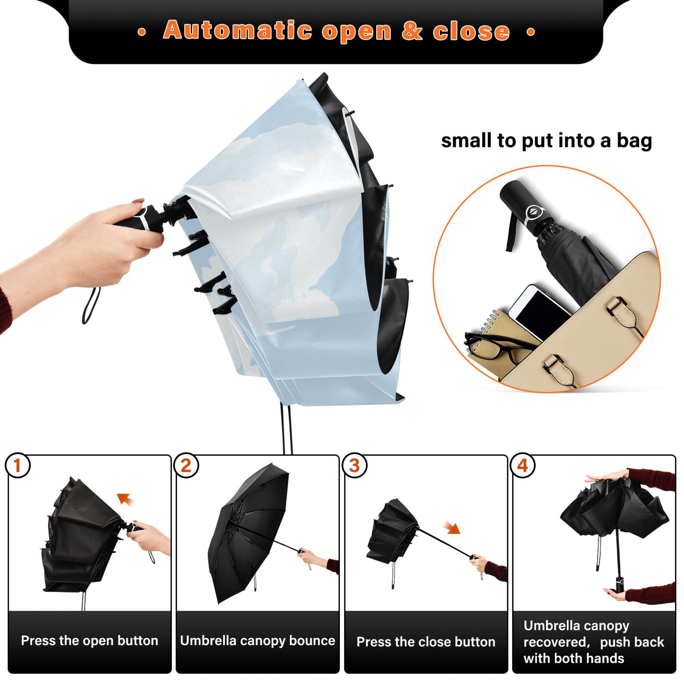 Fluffy Clouds Extra Large Automatic Umbrella, UV Protection, Waterproof, Auto Open and Close