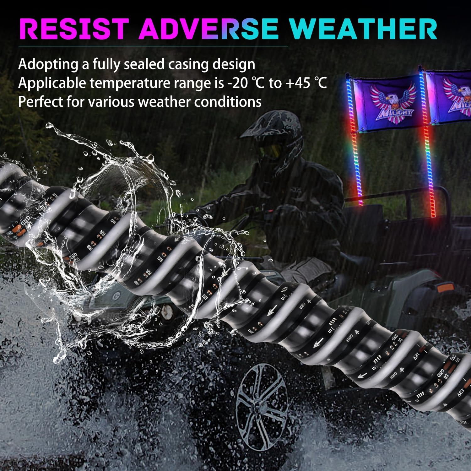 Nilight LED Whip Light 1 PC 3FT COB RGB Lighted Antenna Whips with Spring Base Remote & App Control DIY Chasing Patterns for Can-am Offroad ATV UTV RZR Polaris Dune Buggy 4-Wheeler Truck