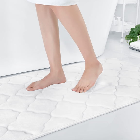 Buganda Memory Foam Bathroom Rugs, Large Size Ultra Soft and Absorbent Bath Mat, Thick Bath Rug Runner for Bathroom Floor, 47x24, White