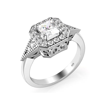 Sz 12 Sterling Silver 925 Princess Cut CZ Cubic Zirconia Halo Engagement Ring