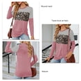 thumbnail image 4 of Blusa con nudo torcido y estampado de leopardo, camisa de manga larga con cuello redondo y empalme, Top para mujer, color rosa M, 4 of 5