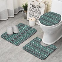 Green Christmas Reindeer and Snowflake Pattern Bathroom Rugs Sets 3 Piece,Toilet Cover Set,Absorbent Non Slip Bathroom Mats Sets with U-Shaped Contour Rug Toilet Rug Set