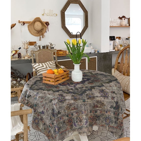 Boho Vintage Tablecloth Square Table Cloth 60x60 , Waterproof Tablecloth Outdoor Table Cloth, Modern Geometric Abstract Art Retro Flowers Washable Table Cover for Kitchen Dining Party