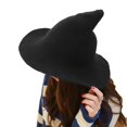 thumbnail image 3 of Sombrero de bruja de Halloween, sombrero puntiagudo plegable de ala ancha para mujer, accesorios de disfraces de fiesta de Halloween. Sombrero de bruja de lana, 3 of 5