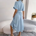 thumbnail image 3 of QUYUON Mini Dresses for Women Summer Casual Ruffle V-Neck Short Sleeve Babydoll Dress Front Tie Knot Solid Color Pleated A-Line Short Dress Beach Sundress Style D-1726 Light Blue M, 3 of 9