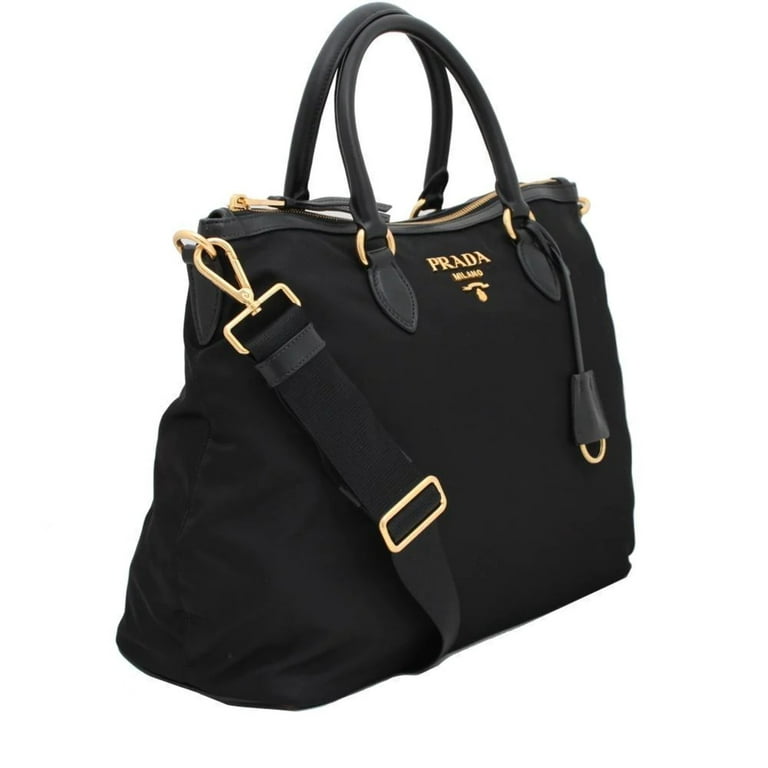 Prada Womens Black Nylon Calf Leather Trim Tote Bag 1BC060 