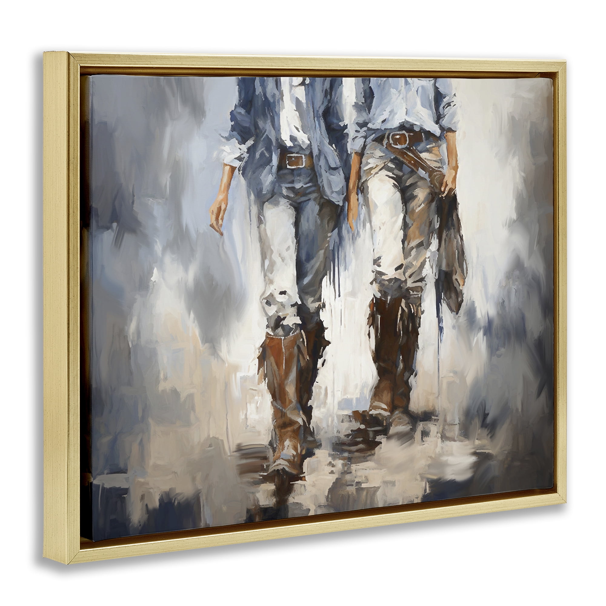 Stupell Industries Romantic Cowboy Boots Novelty Painting Gold Floater Framed Canvas Art Print Wall Art, 21 x 17