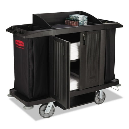 - Full-Size Housekeeping Cart, Three-Shelf, 22w x 60d x 50h, Black