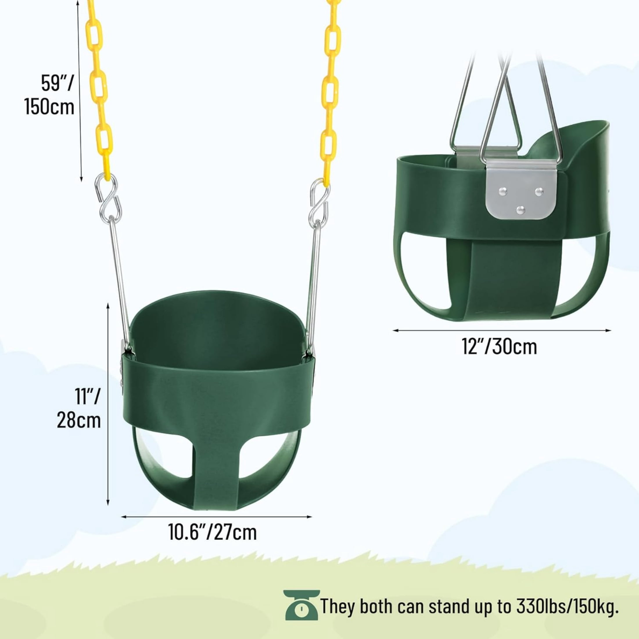 REDCAMP High Back Toddler Bucket Swing Seat with Coated Chains and Carabiners, Heavy Duty Kids Swing Seat for Outside Playground Backyard,Small