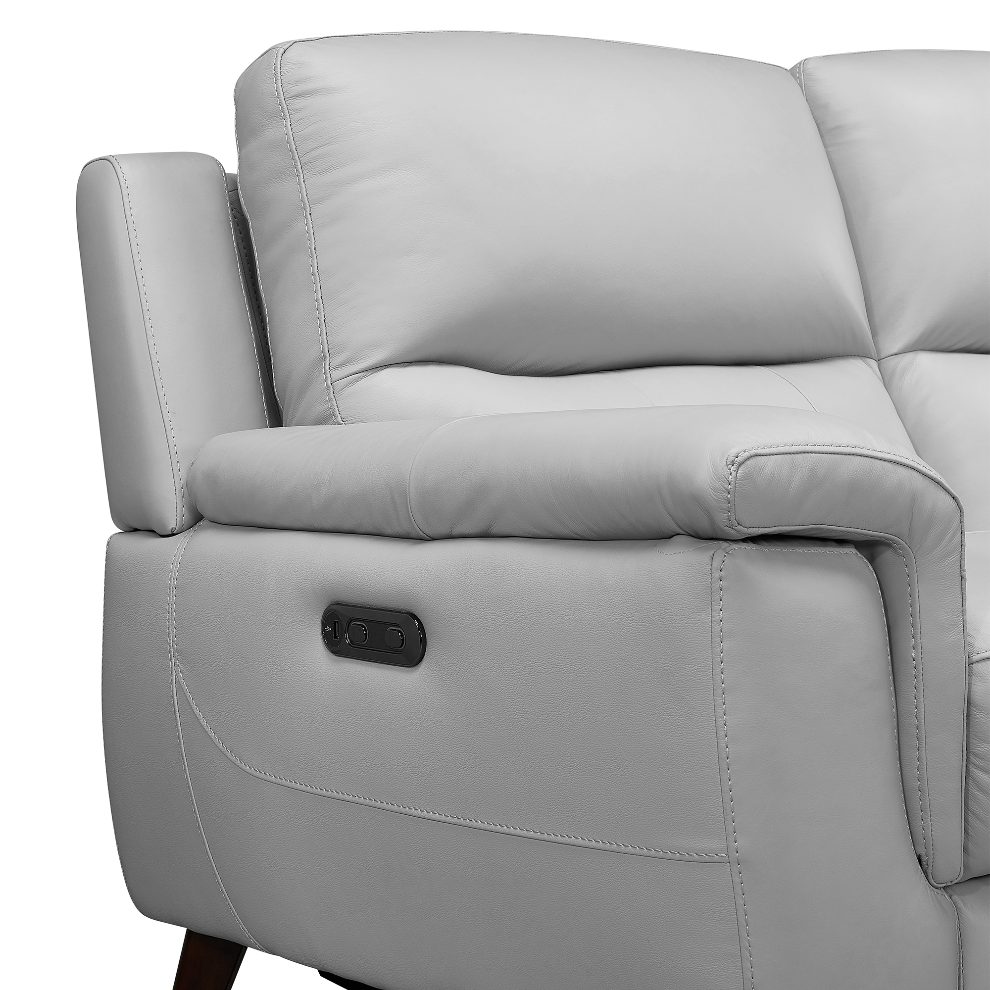 Lizette Top Grain Leather Dove Grey Power Recliner Loveseat with USB