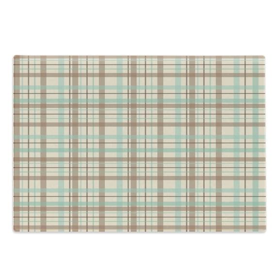 Abstract Cutting Board, Tartan Motif Scottish Fashion Dated Traditional Folk Design, Decorative Tempered Glass Cutting and Serving Board, Large Size, Mint Green Beige Umber, by Ambesonne