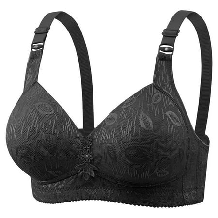ALLLIST Womens Bras Wireless Embroidery Black Bralette Cozy T Shirt Lingerie for Women Size 36-46