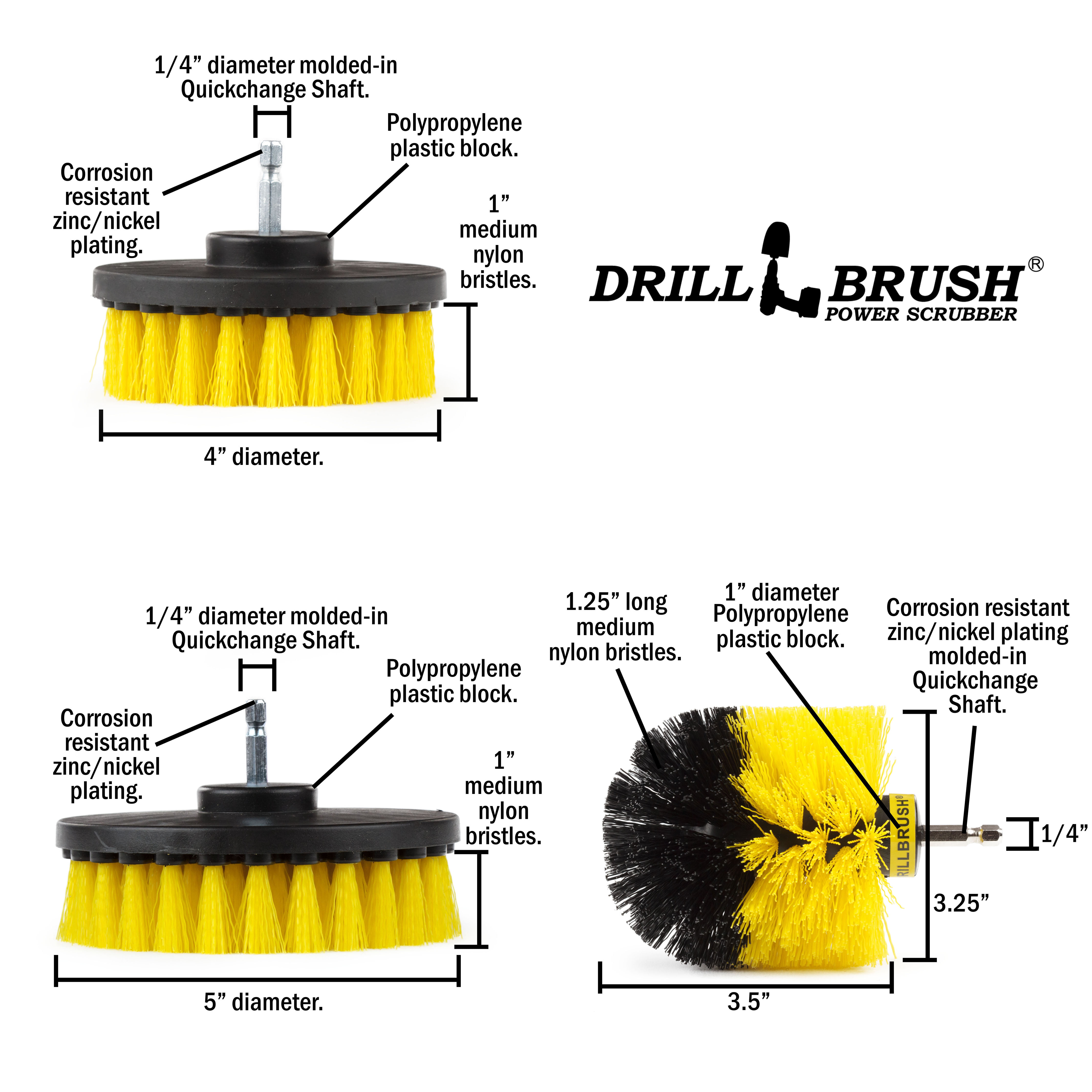 Drill Powered Rotary Scrub Brushes for Shower Tub Tile and Grout Sink 