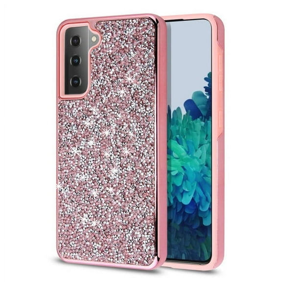 Xpm Case for Samsung Galaxy S21 Plus (6.7") Glitter Mini Rhinestone Rugged Hybrid TPU Hard PC with Crystal Bling Diamonds Cover for Galaxy S21  Plus - Pink