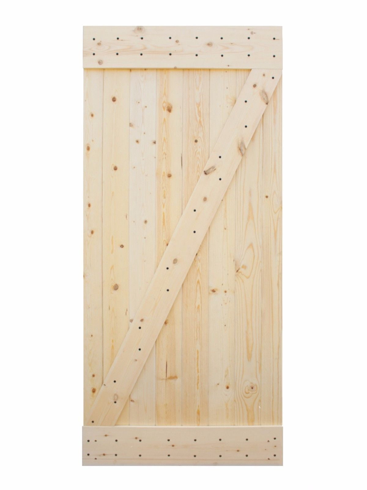 Distressed Z 38 in. x 84 in. Unfinished Solid Knotty Pine Wood Interior Sliding Barn Door with Hardware Kit