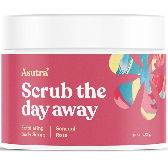 ASUTRA Exfoliante corporal con aceite esencial de sal del Mar Muerto (rosa sensual) 16 oz - Ultra hidratante suave e hidratante - Aceites de coco, rosa y sándalo