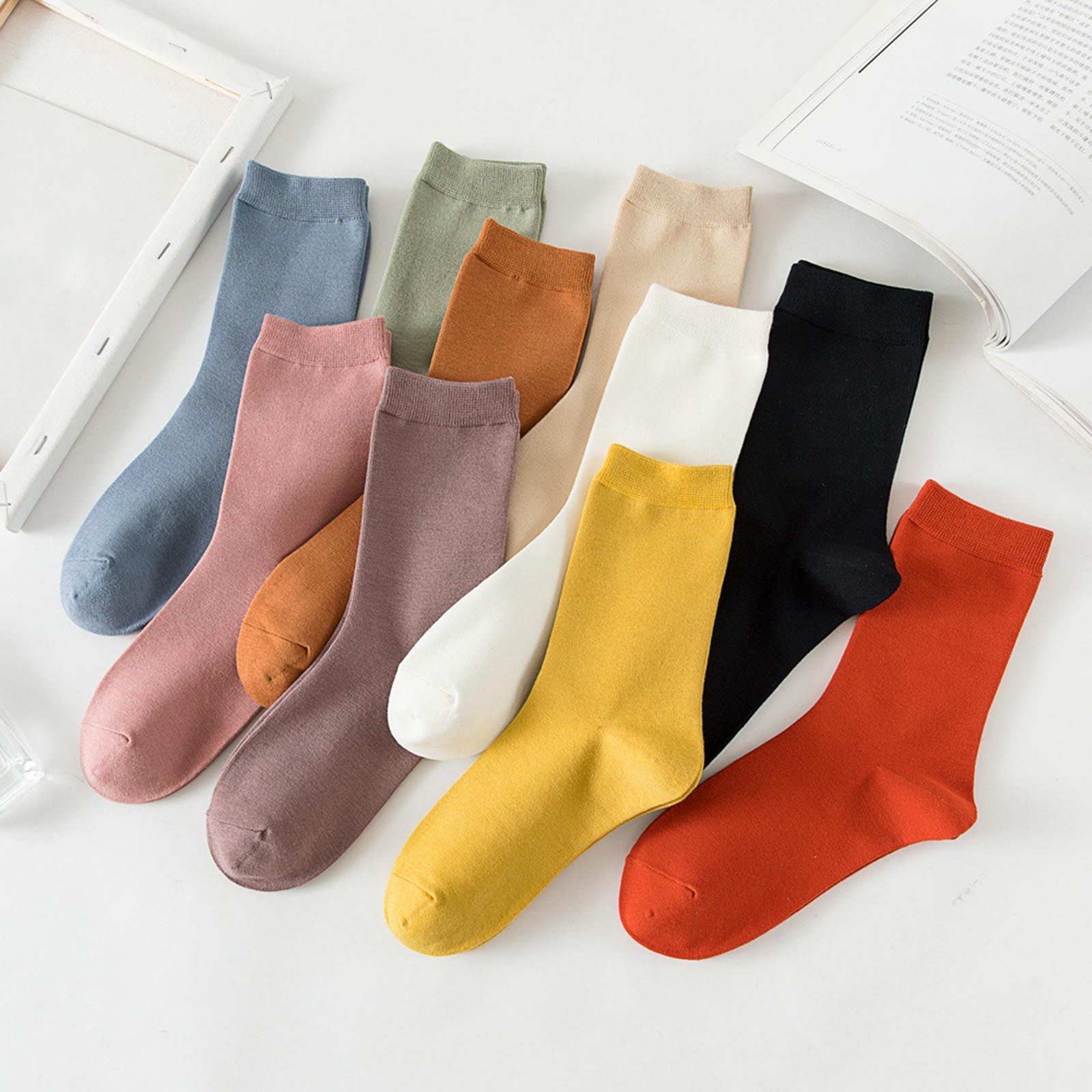 QLEICOM Womens Socks Women s Mid-Crew Socks Solid Color for Versatile Casual and Sport Style Ankle Socks Provide Comfortable Fits for Daily Errands and Light Exercise White