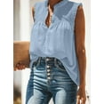 thumbnail image 3 of Luxtrada Sleeveless Women Tops Dressy Casual Smocked Flowy Button Up Tanks T-Shirt Shirts Turtleneck Solid Color Ruffle Plus Size Tunics Top for Women Summer Blouse (Blue,M), 3 of 6