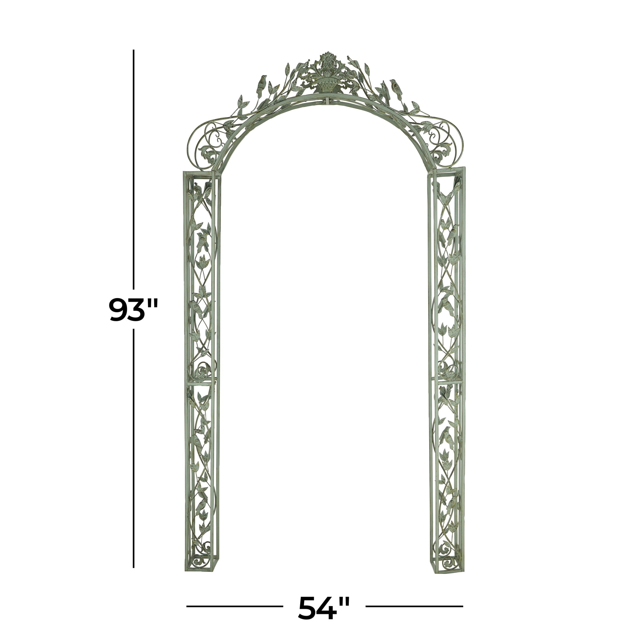 DecMode 93" Arched Green Metal Bird Garden Arbor with Scrolled Vines