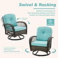 thumbnail image 5 of MELLCOM 3 Pieces Patio Furniture Set, Outdoor Swivel Rocker Patio Chairs, Wicker Patio Bistro Set with Rocking Chair, Thickened Cushions and Glass Coffee Table for Backyard, Garden, Blue, 5 of 7