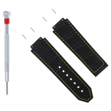 Black Alligator Leather Band - 24MM ALLIGATOR LEATHER BAND STRAP FOR 44MM HUBLOT BIG BANG BLACK YS+4 SC+SD#9HSC
