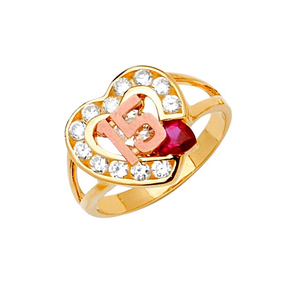 14k White Gold and Yellow Gold Cubic Zirconia 15 Years Ring Half Set Size 7 Ring for Women