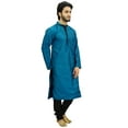 thumbnail image 5 of Atasi Men's Casual Dupion Kurta Pyjama Blue Mandarin Collar Ethnic Shirt-S, 5 of 9