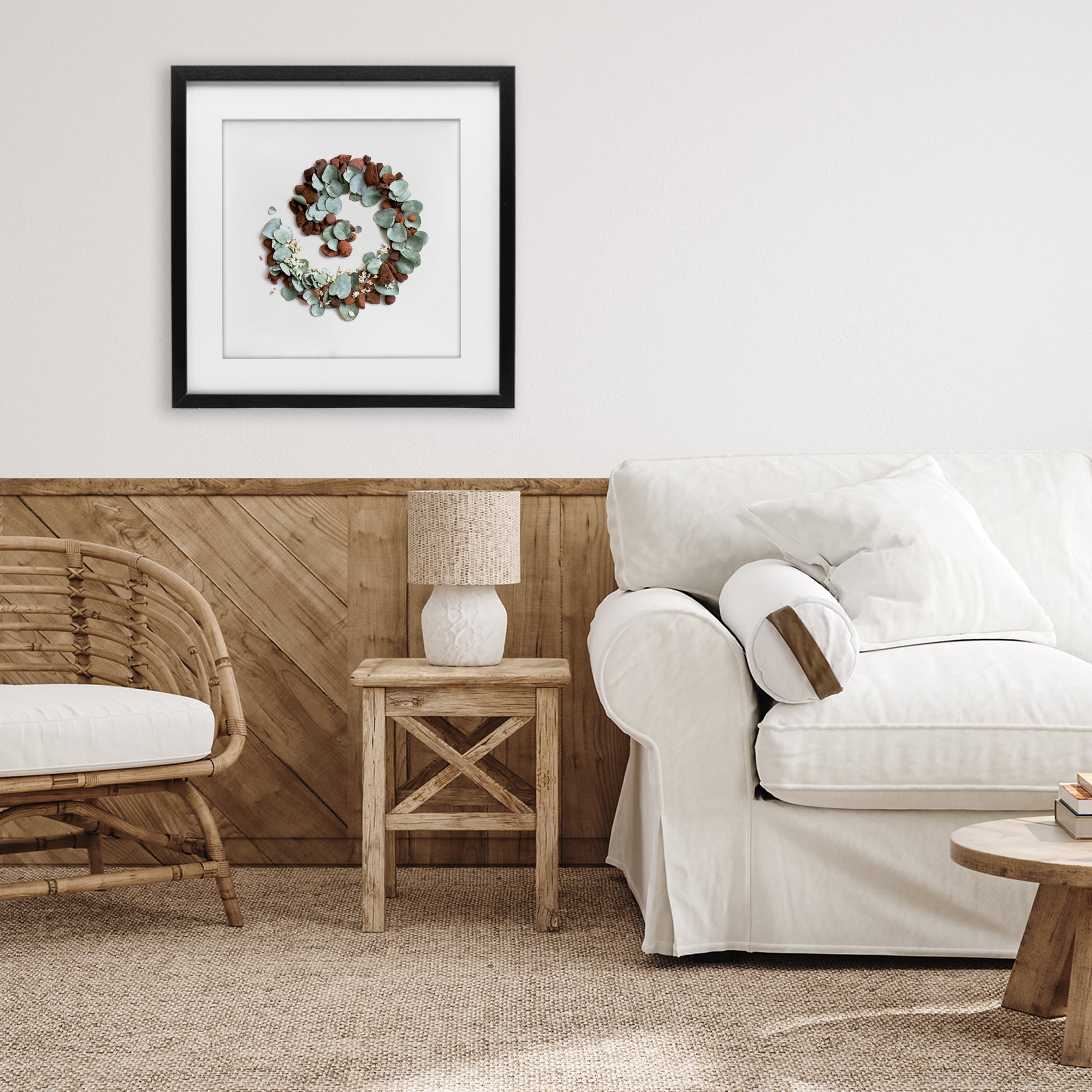Stupell Industries Eucalyptus & Pebbles Spiral Black Framed Print Under Glass, design by Beth Adoette