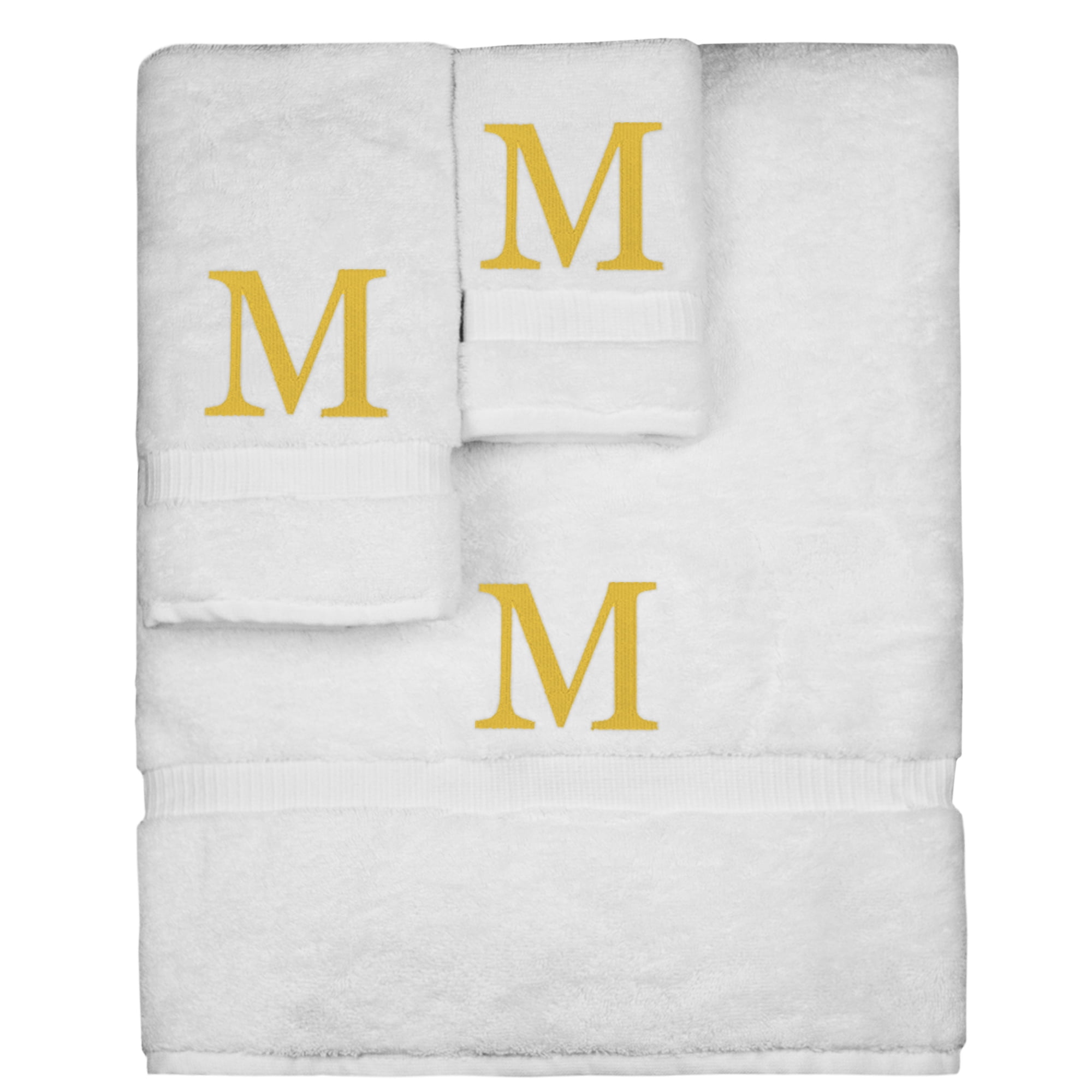 Monogrammed Towel Set Personalized Gift Set of 3 Gold Block