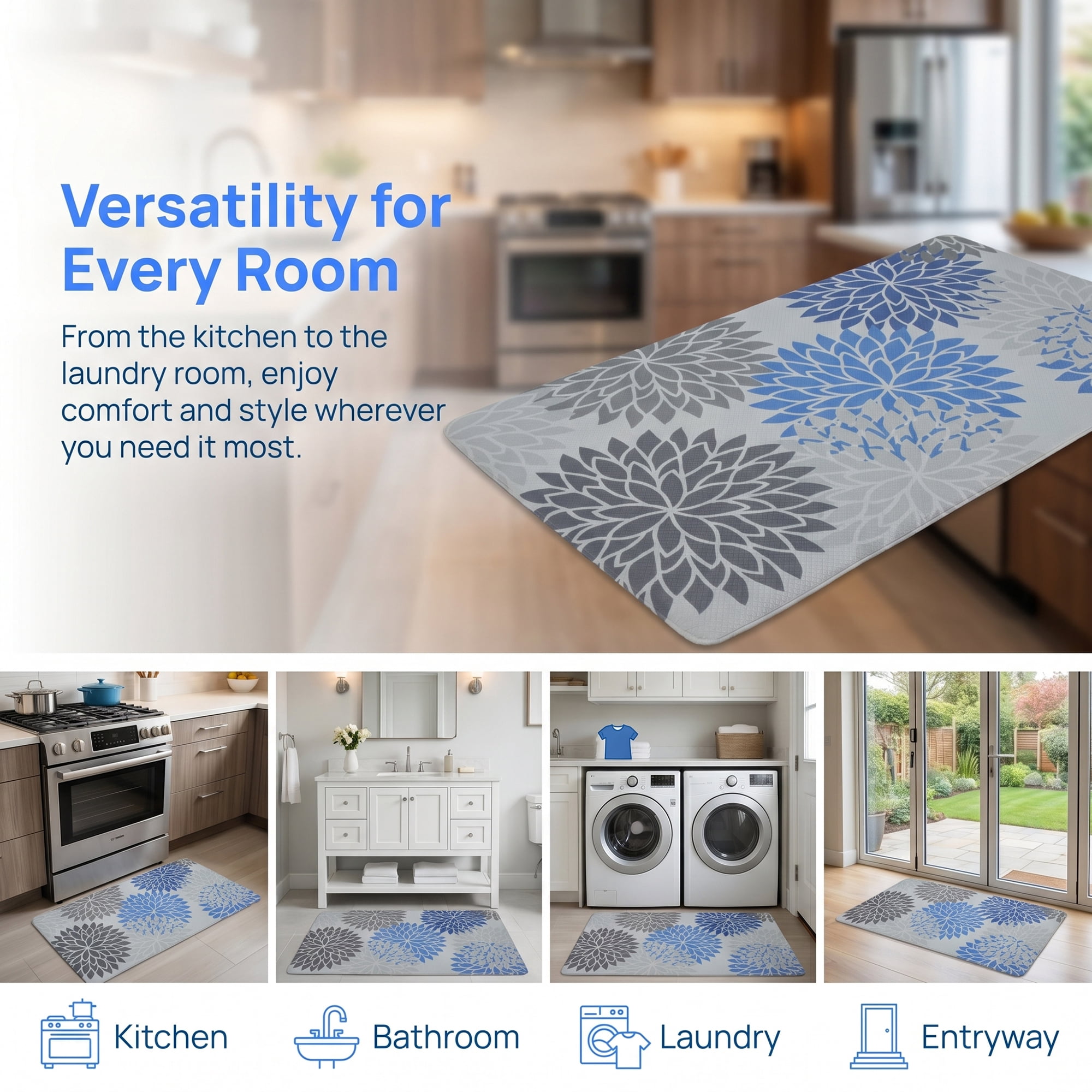 Unique Bargains Ergonomic Kitchen Mats Blue 30" x 17"