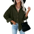 thumbnail image 5 of Green Womens Tops Womens Corduroy Button Down Shirt Oversized Blouses Tops Long Sleeve Casual Warm Jacket with Pockets Going Out Tops for Women, 5 of 6