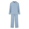 thumbnail image 4 of RYRJJ Women's Two Piece Outfits Oversized Hooded Sweatsuit Long Sleeve Hoodies Pullover Top with Wide Leg Pants Ribbed Knit Slouchy Sweater Sets(Blue,M), 4 of 9