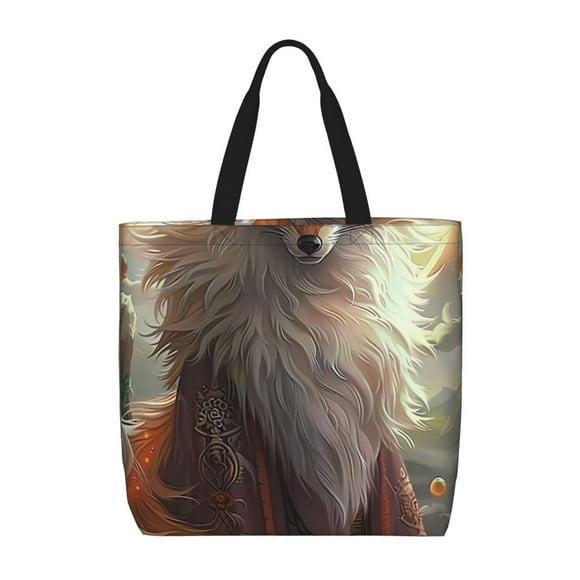 Fotbe Mystic Fox With Halo Bolsa Tote con Estampado para Mujer, Bolsos con Cremallera, Bolsa de Hombro Casual de Gran Capacidad con Bolsillos Internos
