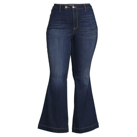 Terra & Sky Women's Plus Size Moto Tab Flare Jeans