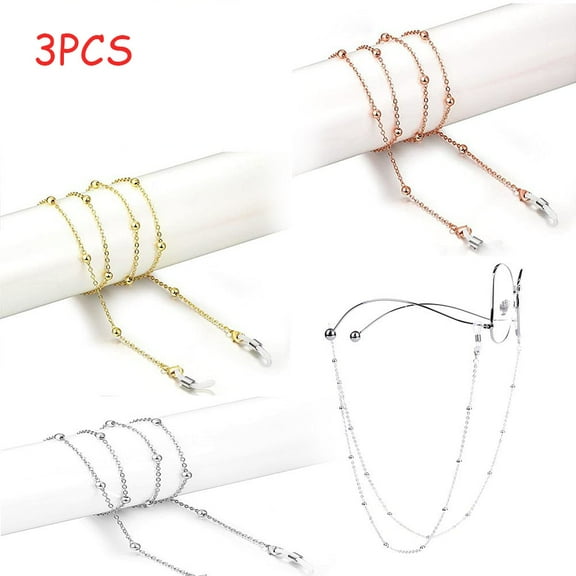 CNKOO 3 Pcs 18K Gold Plated Glasses chain for Women , Sunglass chain String Strap, Eyeglass Retainer Eyewear Holder for Girls (Silver, Gold, Rose gold)