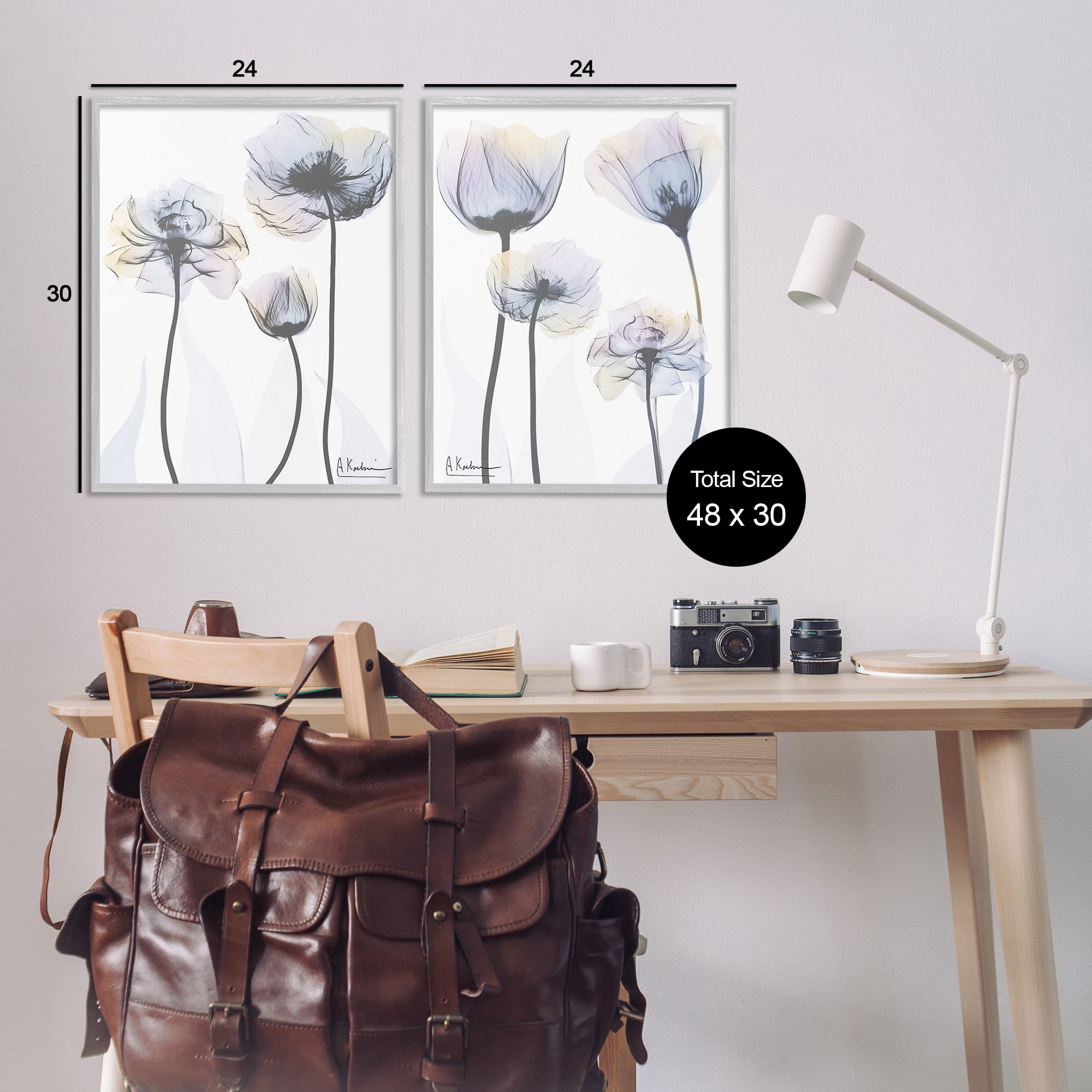 Stupell Industries Modern X-Ray Blooms Botanical & Floral Photography Gray Framed Art Print Wall Art, 24 x 30, Set of 2