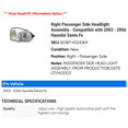 thumbnail image 2 of Right Passenger Side Headlight Assembly - Compatible with 2003 - 2006 Hyundai Santa Fe 2004 2005, 2 of 2