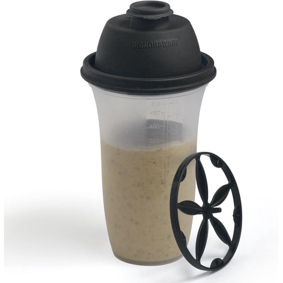 SIGNORA WARE Reusable Shaker Bottle 17 oz – Plastic Protein & Smoothie Mixer Black