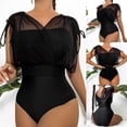 thumbnail image 2 of HBFAGFB Jumpsuit Women Mesh Patchwork Pullover Slim Fit Triangle Bottoms Trendy Rompers Black Size L, 2 of 8