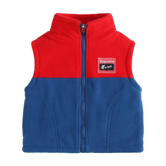 hoksml Kids Color Block Fleece Vest Boys Girls Zipper Stand-Up Collar Sleeveless Jacket Fall Winter Warm Vest Cardigan