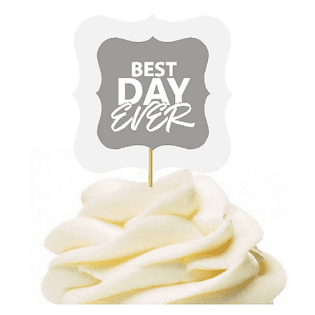 Grey 12pack Best Day Ever Cupcake Desert Appetizer Food Picks for Weddings, Birthdays, Baby Showers, Events &