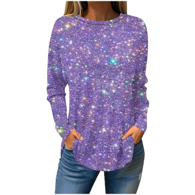 FAIWAD FAIWAD Long Sleeve Tunic Tops for Womens Round Neck Trendy Lightweight Plus Size Pullover Tops