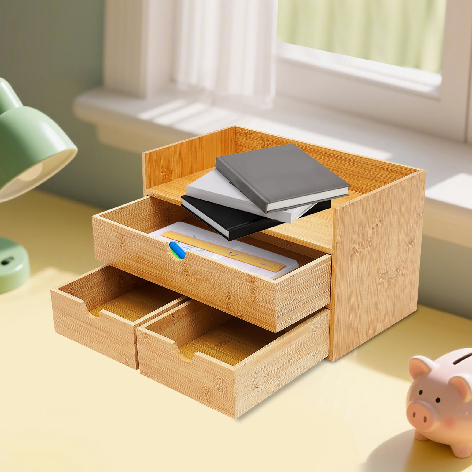 Vintoro Natural Bamboo Desk Organizer with 3 Drawers, Mini Storage Organization Box, for Office Home