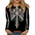 thumbnail image 2 of SDNall Halloween Sweatshirts for Women Skeleton Graphic 2024 Halloween Women Fashion Tees Casual Round Neck Loose Cute T-Shirt Long Sleeve Ladies Top, 2 of 9