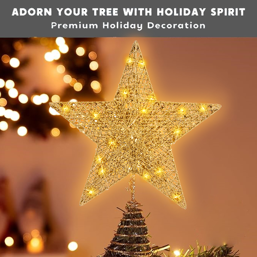 Uncahome Gold Glitter Star Christmas Tree Topper 10 Inch photo 2