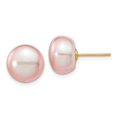 thumbnail image 3 of 14K Yellow Gold 10-11mm Purple Button FW Cultured Pearl Stud Earrings, 3 of 5